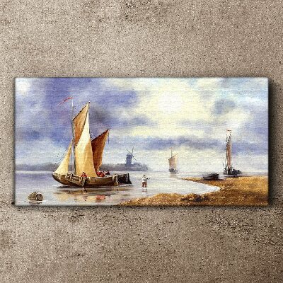 Obraz Canvas Maľovanie lodi rybár