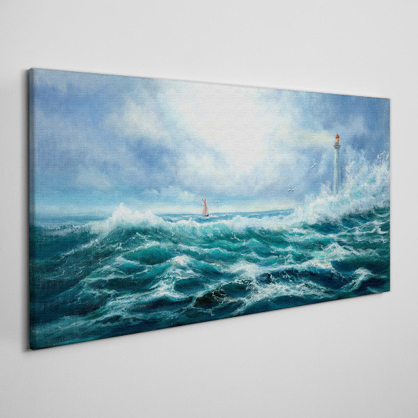 Obraz canvas Búrlivé more s majákom