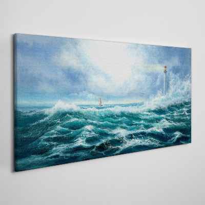 Obraz canvas Búrlivé more s majákom