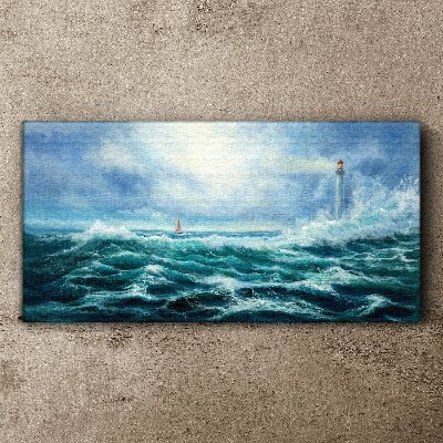 Obraz canvas Búrlivé more s majákom
