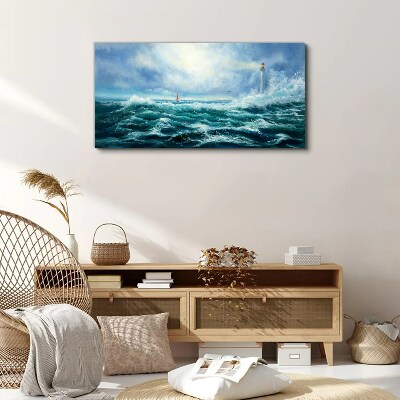 Obraz canvas Búrka vlny maják