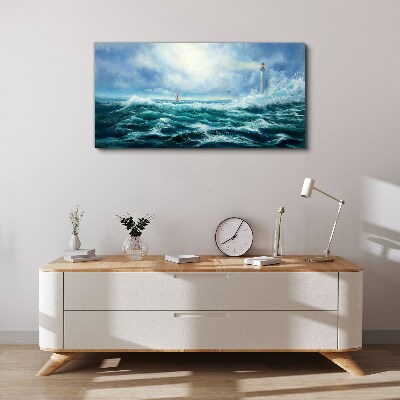 Obraz canvas Búrlivé more s majákom