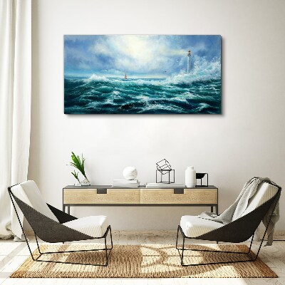 Obraz canvas Búrlivé more s majákom