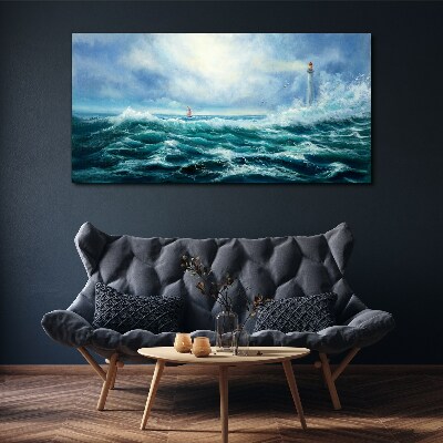Obraz canvas Búrka vlny maják