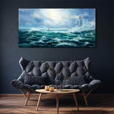 Obraz canvas Búrlivé more s majákom