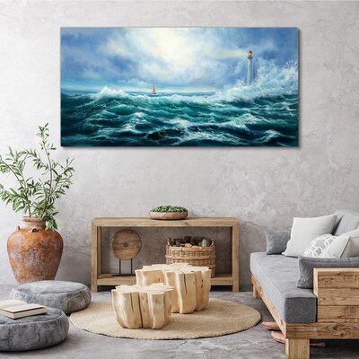 Obraz canvas Búrlivé more s majákom