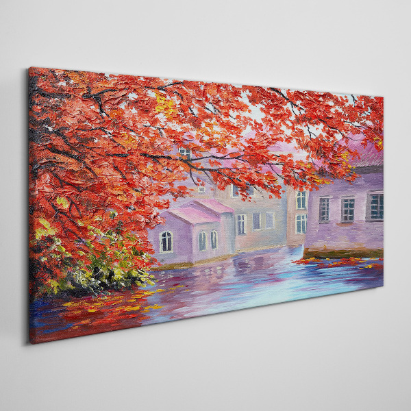 Obraz Canvas Maľovanie stromov domov