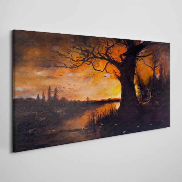Obraz canvas Zlatá hodina pri jazere