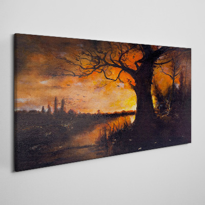 Obraz canvas Zlatá hodina pri jazere