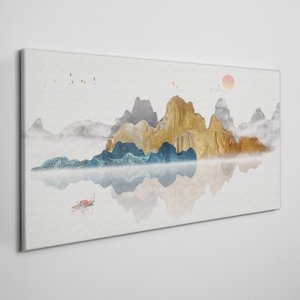 Obraz canvas Pokojná horská krajina s loďou