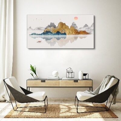 Obraz canvas Pokojná horská krajina s loďou