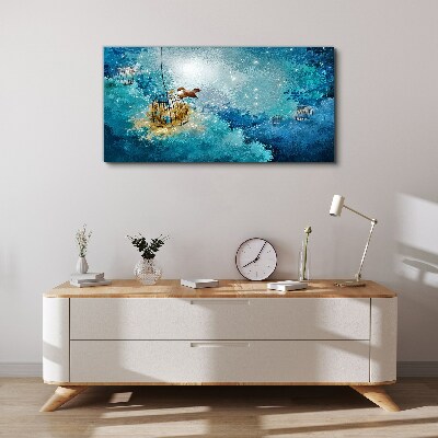 Obraz canvas Vták v klietke proti oblohe