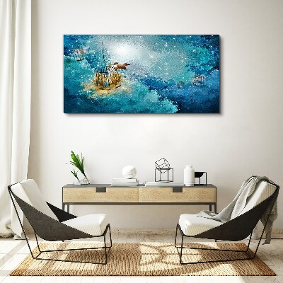 Obraz canvas Vták v klietke proti oblohe