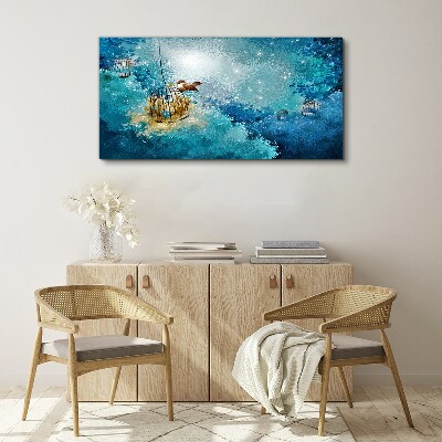 Obraz canvas Vták v klietke proti oblohe