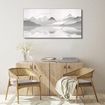 Obraz canvas Abstrakcia Jazero hory vtákov