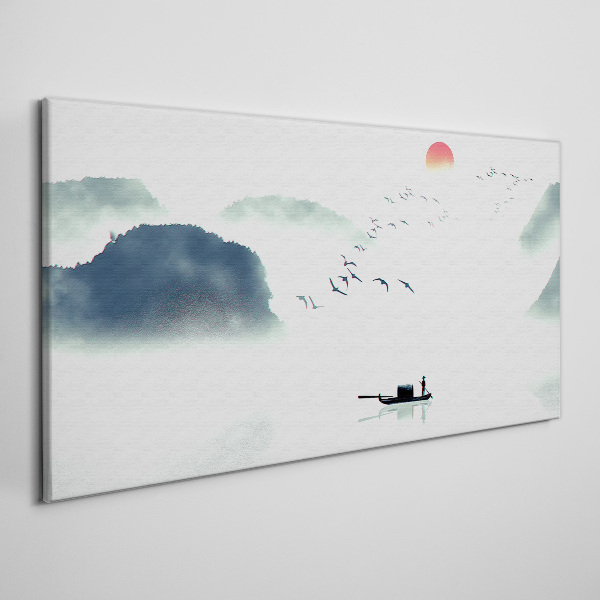 Obraz canvas Lake Mountain Hmla vtáky
