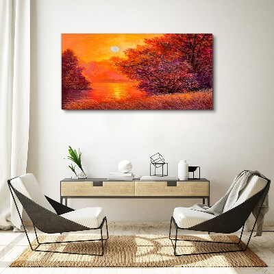 Obraz canvas Zlatá hodina pri jazere