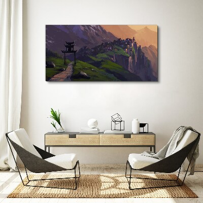 Obraz Canvas Zahmlená horská krajina s pagodou