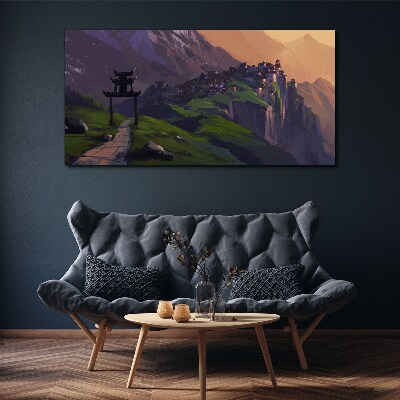 Obraz Canvas Zahmlená horská krajina s pagodou