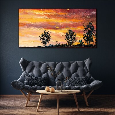 Obraz canvas Západ slnka nad stromami