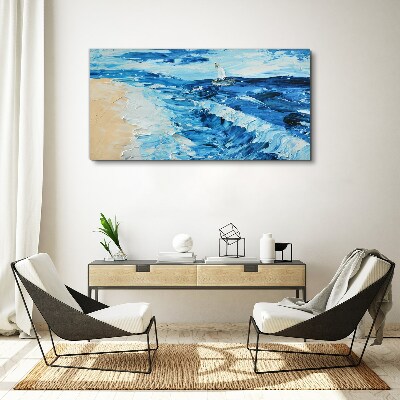 Obraz Canvas Maľovanie pobreží mora lodi