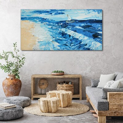Obraz Canvas Maľovanie pobreží mora lodi