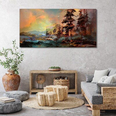 Obraz Canvas Maľovanie stromov strom hory