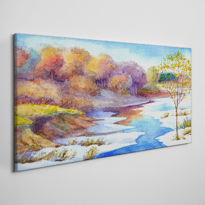 Obraz Canvas Akvarel strom rieka