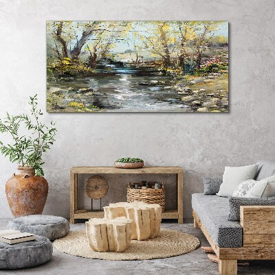 Obraz canvas Jarná krajina pri potoku