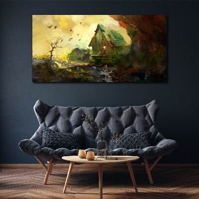 Obraz Canvas Zimná krajina s domom