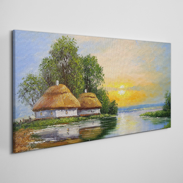 Obraz Canvas Pokojný západ slnka nad dedinou