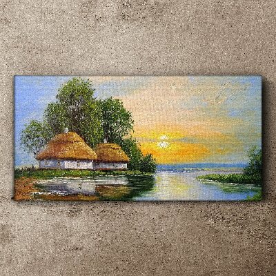 Obraz Canvas Pokojný západ slnka nad dedinou
