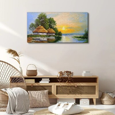 Obraz Canvas Pokojný západ slnka nad dedinou
