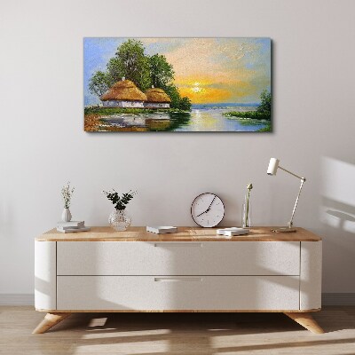 Obraz Canvas Pokojný západ slnka nad dedinou