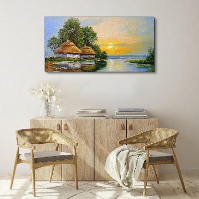 Obraz Canvas Pokojný západ slnka nad dedinou