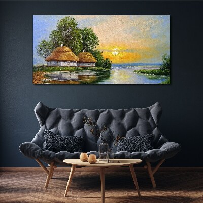 Obraz Canvas Pokojný západ slnka nad dedinou