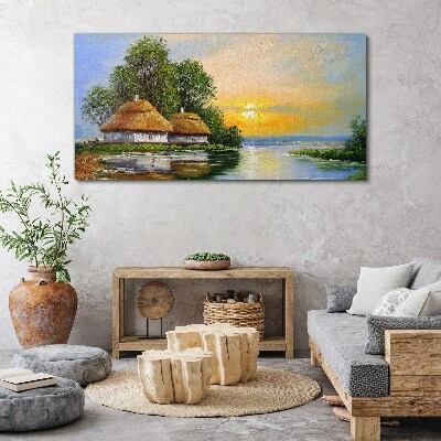 Obraz Canvas Pokojný západ slnka nad dedinou