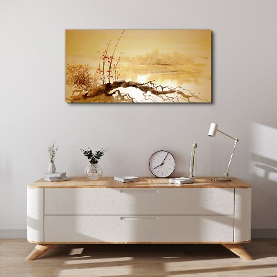 Obraz canvas Zlaté odtiene na okraji vody