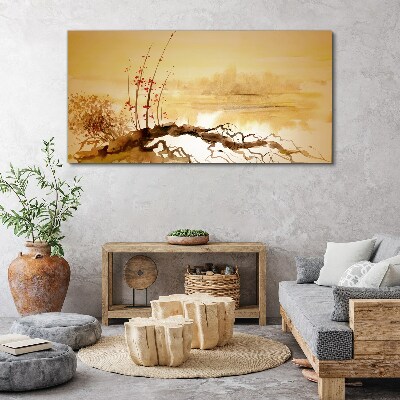 Obraz canvas Zlaté odtiene na okraji vody