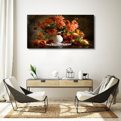 Obraz Canvas Kvety a ovocie vo váze