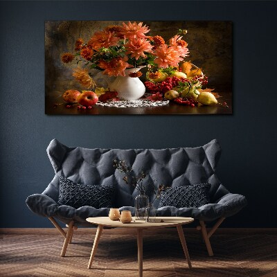 Obraz Canvas Kvety a ovocie vo váze