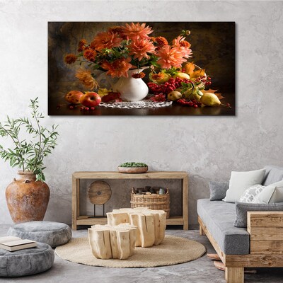 Obraz Canvas Kvety a ovocie vo váze