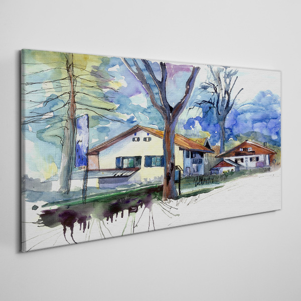 Obraz canvas Vidiecka krajina v akvarelu