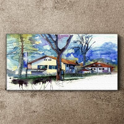 Obraz canvas Vidiecka krajina v akvarelu