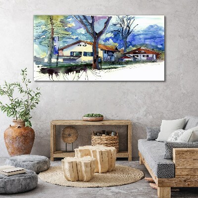 Obraz canvas Vidiecka krajina v akvarelu