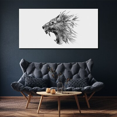 Obraz Canvas Výkrik leva v odtieňoch sivej