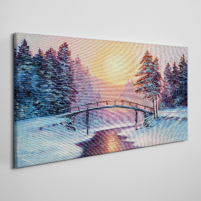 Obraz Canvas Maľovanie zimné stromy most