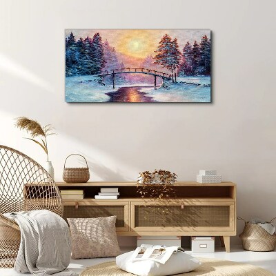 Obraz Canvas Maľovanie zimné stromy most