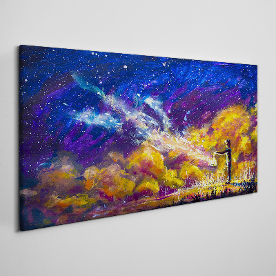Obraz Canvas Chlapec s lucernou o noci