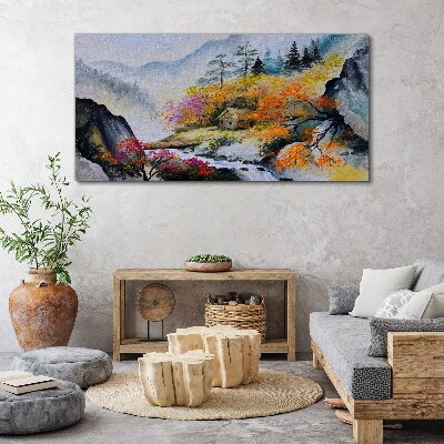 Obraz canvas Abstrakcia horského stromu hmla